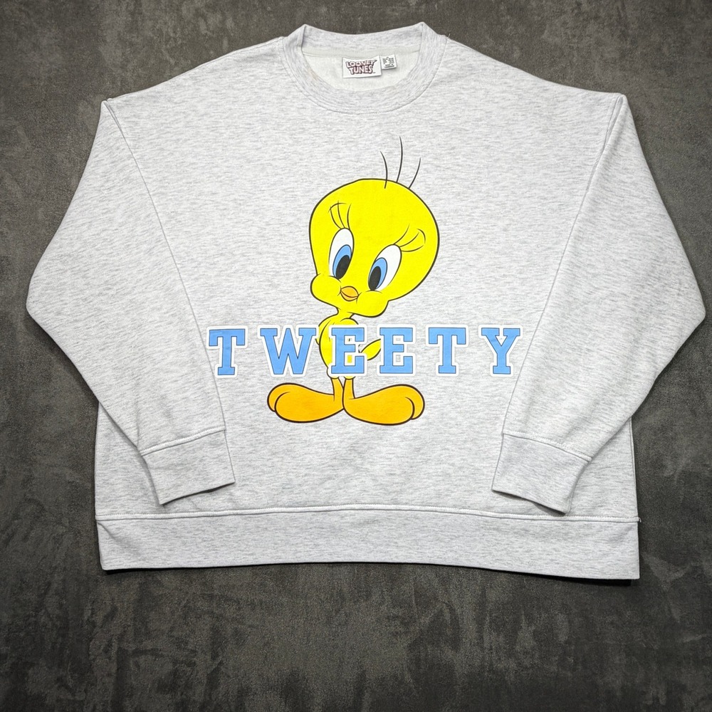 Looney Tunes Tweety Bird Graphic Sweatshirt Womens XL Heather Gray Crew Neck